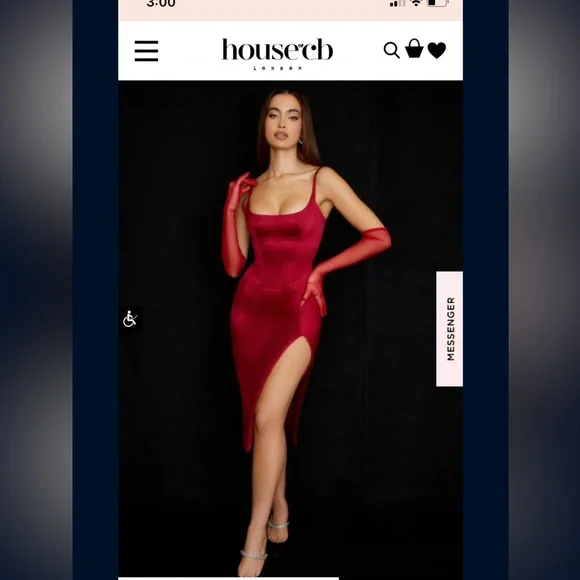 House of CB Casimira Corseted Satin Midi Dress Red